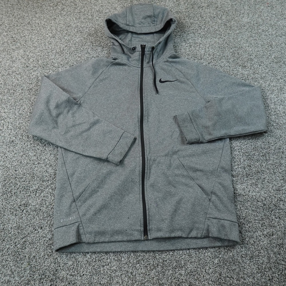 Nike Hoodie Mens L Gray Dri Fit Full Zip Fleece Sweatshirt Jacket Gym Training